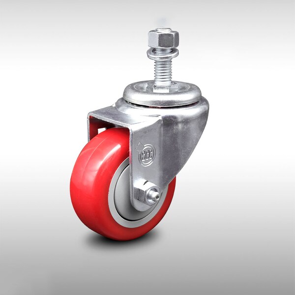 Service Caster 3.5 Inch SS Red Polyurethane Wheel Swivel 1/2 Inch Threaded Stem Caster SCC SCC-SSTS20S3514-PPUB-RED-121315 - main